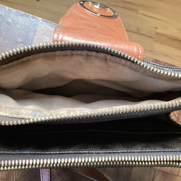 Michael Kors Fulton Messenger Crossbody Purse - Brown and Gold Pebble Leather - Picture 7 of 14